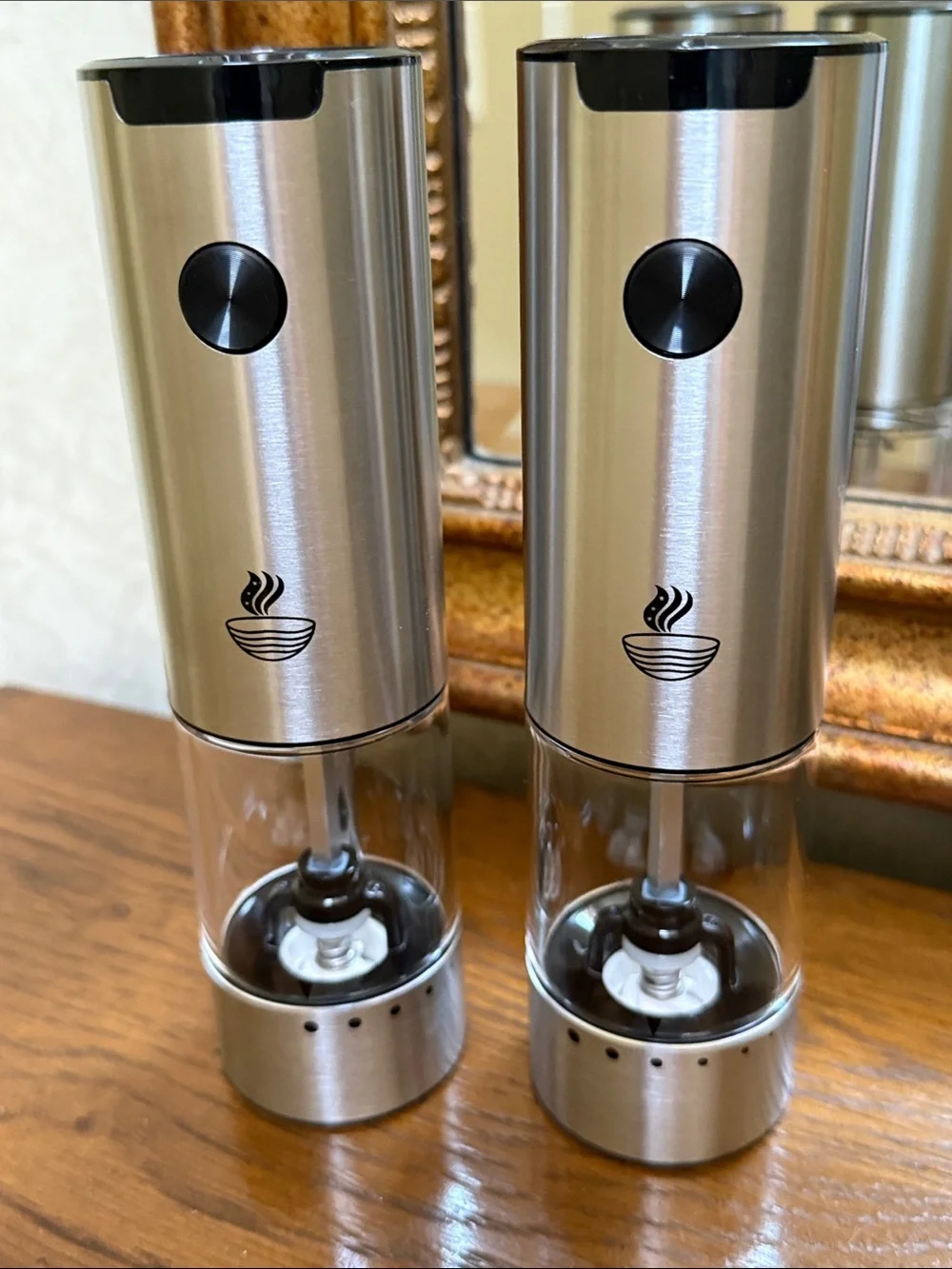 Flavorae Stainless Steel Electric Salt & Pepper Grinder Set with built in light.